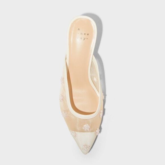 A New Day - Women's Delilah Embellished Floral Mule Heels - A  Beige - Picture 3 of 4